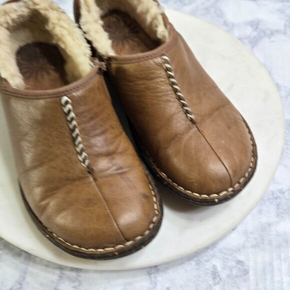 Ugg Clogs Womens 5 Brown Leather Shearling Sherpa lined Contrast stitch winter - Picture 13 of 13
